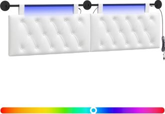 vidaXL Cabecero Colgante Con Luz Led Blanco Tela Vidaxl