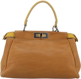 Fendi Selleria Peekaboo Bag Rigid Leather Beige Leather Handbag (Pre-Owned)