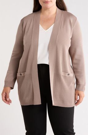 Anne Klein Pocket Open Front Cardigan in Natural Clay at Nordstrom, Size 3X