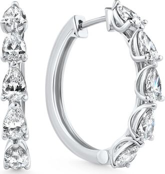 Pompeii3 4Ct Diamond Pear Shape Hoops 14k White Gold Lab Grown Womens Earrings 1.25