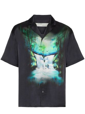 Off-white waterfall print shirt - men - Viscose/Cupro - M - Black