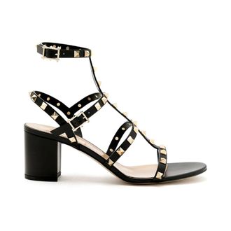 Valentino Garavani High Heel Sandals, female, Black, Size: 8 1/2 US Black Leather Sandals with Rockstud Decoration