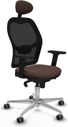 Piqueras y Crespo Piqueras Y Crespo - Jorquera Sincro Malla Negra Similpiel Marr&oacute;n Oscuro Brazos 2d Base Aluminio Cabecero Fijo Ruedas 65mm Engomada