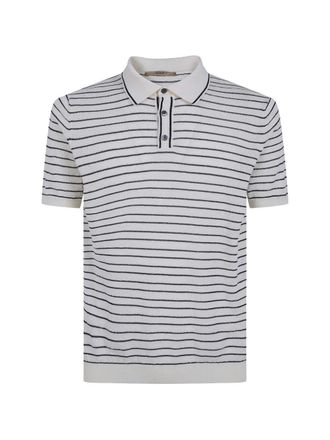 Nuur Two Tone Striped Short Sleeved Polo Neck T-Shirt