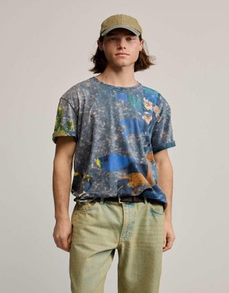 Desigual T-shirt blu con stampa artistica