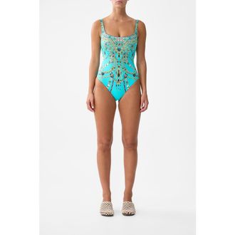 Camilla Underwire Square Neck One Piece With Scoop Back in Totems And Treasures at Nordstrom, Size X-Large Au
