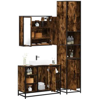 vidaXL Vidaxl - Set De Muebles Ba&ntilde;o 3 Pzas Madera Contrachapada Roble Ahumado