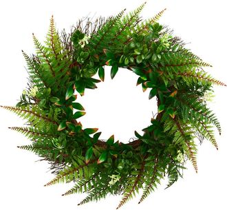 Nearly Natural 23-in Assorted Fern Wreath UV Resistant in Green at Nordstrom