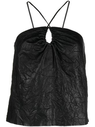 Zadig&Voltaire Cidonie crinkled leather top - women - Lamb Skin - L - Black