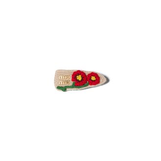 Miu Miu Cotton Hair Clip, Woman, Tan/red