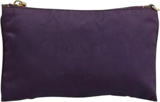 Prada Pre-owned Clutches, female, Purple, Size: ONE SIZE Pre-owned Logo zip pouch