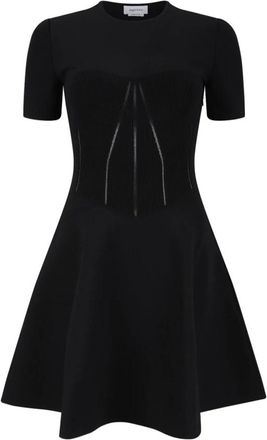 Alexander McQueen Sculpted Flared Dress - Dames - Korte kleedjes - Zwart - XS - Leer - Kleedjes