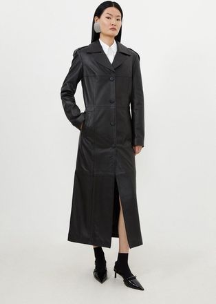 Karen Millen Leather Tailored Midaxi Trench Coat