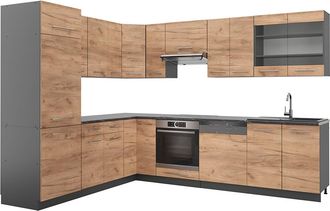 Vicco Cocina Esquinera Fame-line, Oro Power Roble/antracita, 227 X 60 Cm Sin Encimera