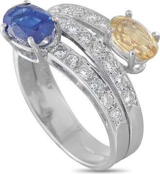 Luxury Bazaar 14K White Gold 0.44ct Diamond, Sapphire, and Heliodor Bypass Ring MF06-080326
