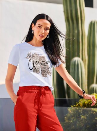 Heine T-Shirt HEINE T-Shirt, Damen, Gr. 34, weiss (wei&szlig;), 95% Baumwolle, 5% Elasthan, animal-print, bedruckt, gemustert, mehrfarbig, Rundhals, Shirts T-Shir