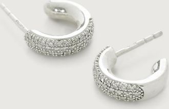 Monica Vinader Sterling Silver Fiji Mini Diamond Huggie Earrings Diamond
