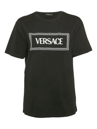Versace Katoenen T-shirt met geborduurd logo - Zwart
