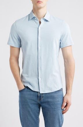 Robert Barakett Kimberton Short Sleeve Knit Button-Up Shirt in Cloudy Blue at Nordstrom Rack, Size X-Large