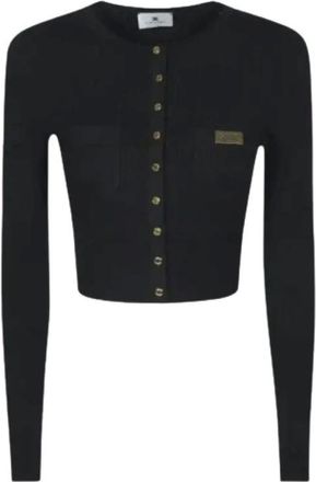 Elisabetta Franchi Truien & Vesten, Dames, Zwart, L, Leer, Cardigan