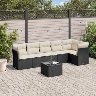 vidaXL Vidaxl - Set De Comedor De Jard&iacute;n 7 Pzas Y Cojines Rat&aacute;n Sint&eacute;tico Negro