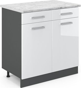 Vicco Mueble Bajo De Cocina R-line, Blanco Alto Brillo, 80 Cm Et M&aacute;rmol
