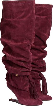 Balmain No Wedge suede leather thigh-high boots with tassel in Red at Nordstrom, Size 39