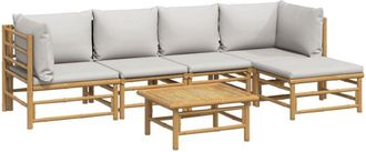 vidaXL Vidaxl - Set De Muebles De Jard&iacute;n 6 Piezas Bamb&uacute; Con Cojines Gris Claro