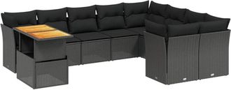 vidaXL Set De Sof&aacute;s De Jard&iacute;n 10 Pzas Cojines Rat&aacute;n Sint&eacute;tico Negro Vidaxl