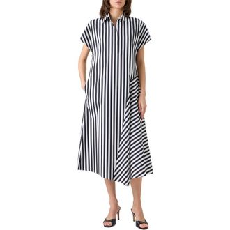 Akris Kodak Stripe Cotton Poplin Midi Shirtdress in Black-Cream at Nordstrom, Size 12