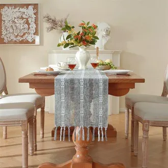 OEM Runner Da Tavola, Stile Boho, Crema, Stile Country, Con Nappe, Lavabile, Ideale Per Feste, Compleanni, Festival E Matrimoni. Motivo Jacquard Doppio Pi