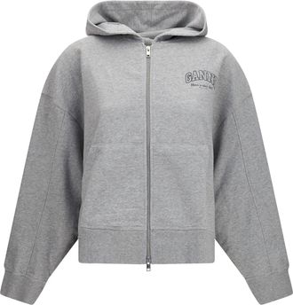 Ganni Womens Cotton Zip-Up Hoodie Dove Sweatshirts Sweater
