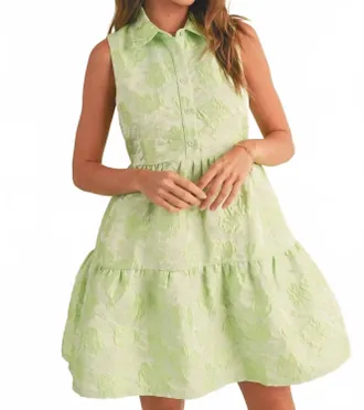 Merci Button Down Texture Sleeveless Mini Dress In Lime