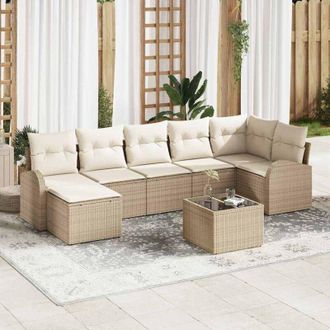 vidaXL Vidaxl - Conjunto De Sof&aacute; De Jard&iacute;n Con Coj&iacute;n 8 Pcs Beige Polirat&aacute;n