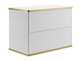 Vente-Unique Mueble de ba&ntilde;o suspendido estriado con ribetes dorados - Blanco - Ancho 80 cm - KELIZA