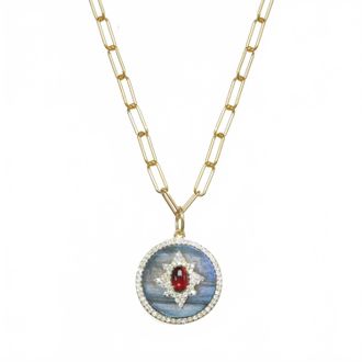 Rachel Reinhardt Jewelry Womens Labradorite And Garnet Pendant Necklace In Gold
