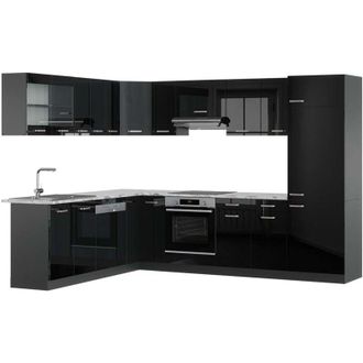 Vicco Cocina Esquinera R-line, Negro/antracita De Alto Brillo, 227 X 287 Cm, Et M&aacute;rmol