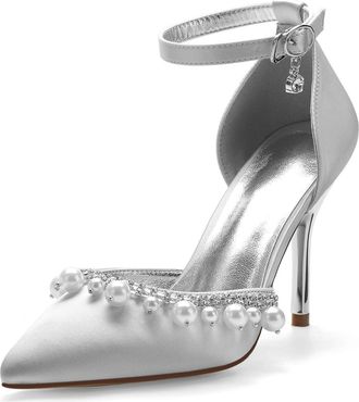 Miyoopark Wedding Shoes for Bride Ankle Strap Evening Pumps for Women M525 Silver UK 6.5