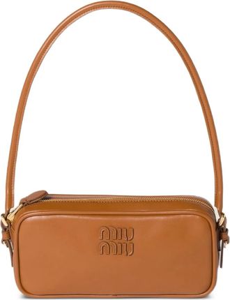 Miu Miu Borsa mini con placca logo - Marrone