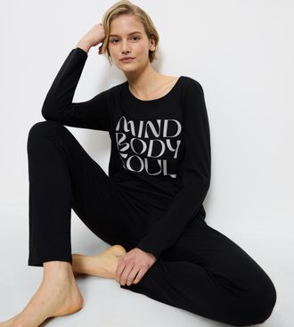 Triumph Pyjama TRIUMPH Sets PK LSL X, Damen, Gr. 38, schwarz, Jersey, 100% Baumwolle, unifarben, normal normal, Rundhals, Homewear-Sets Pyjama, weich und gem&uuml;