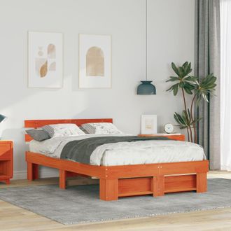 Berkfield Home with Headboard Brown 135 x 190 cm Solid pine wood