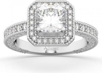 Allurez Milgrain Square Halo Diamond Engagement Ring 14kt White Gold (0.32ct.)