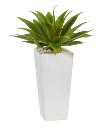 Nearly Natural Agave Artificial Plant in White Planter