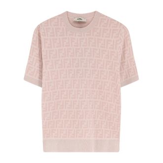 Fendi Round-neck Knitwear, female, Pink, XS, FF Wool and Silk Jumper