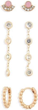 Nordstrom Rack Set of 3 Stud Drop Earrings in Clear- Blush- Gold at Nordstrom Rack