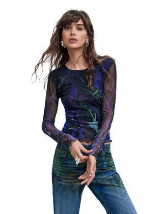 Desigual T-shirt in tulle stampato m. c. lacroix blu