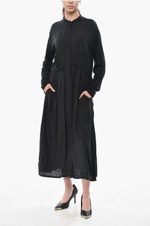 Woolrich Maxi Shirt Dress FLUID Flared With Korean Collar size Xs