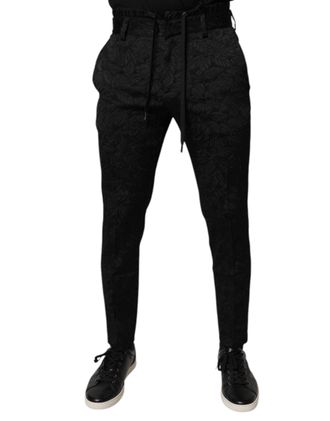 Dolce & Gabbana Mens Black Brocade Polyester Skinny Dress Pants