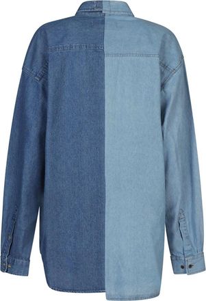 E.L.V. Denim Colorblock Denim Shirt - Blue