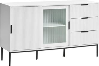 Beliani Sideboard White MDF 2 Door Cabinet Storage Modern Minimalist Design Living Room Storage LEDUC